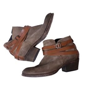 Hudson London Size EU 38 Horrigan Suede Leather Straps Booties Made In‎ Portugal